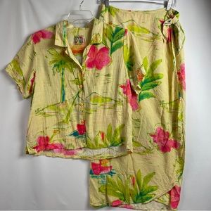 Jams World Set Womens XL Wrap Skirt & Top Lagoon Print Yellow Crinkle